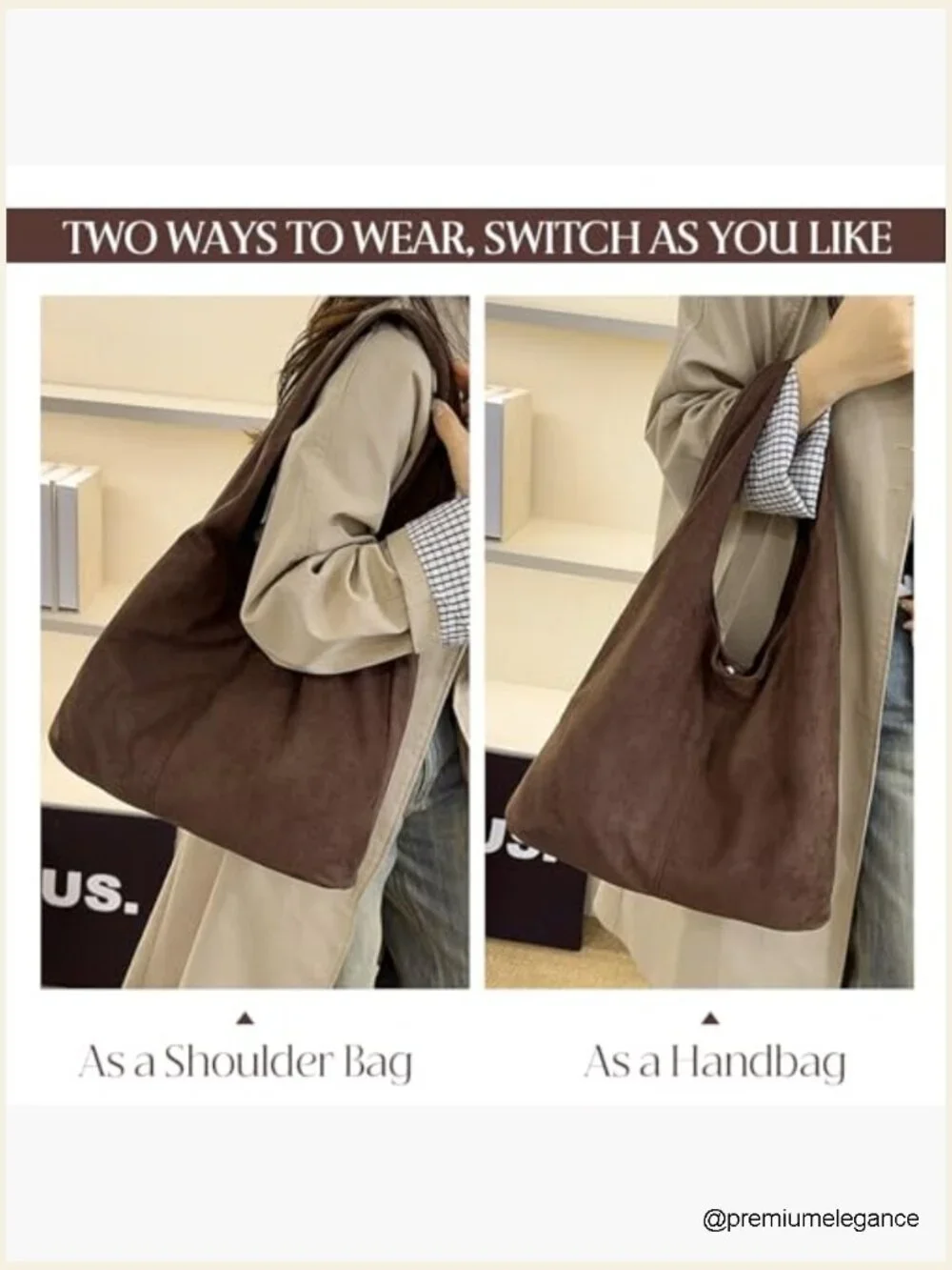 Faux Suede Hobo Bag - Slouchy Crescent Shoulder Purse - Large Vegan Suede Tote